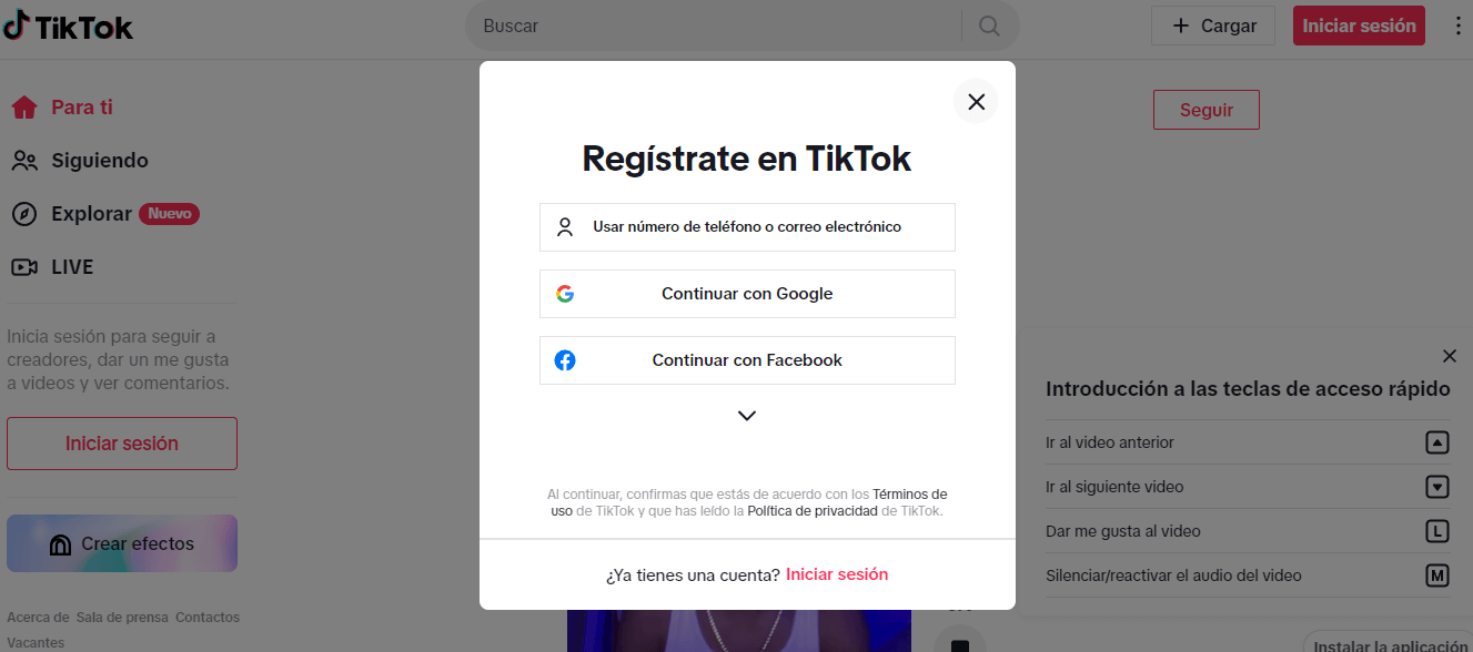Registrarse en TikTok