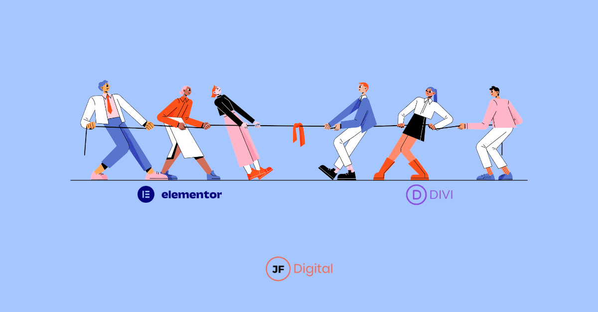 JF-Digital - Divi vs. Elementor ¡El duelo por el mejor Page Builder en WordPress en 2024!