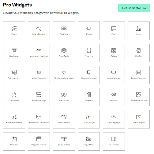 Widgets Elementor pro