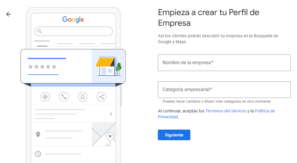 Crear perfil de empresa Google