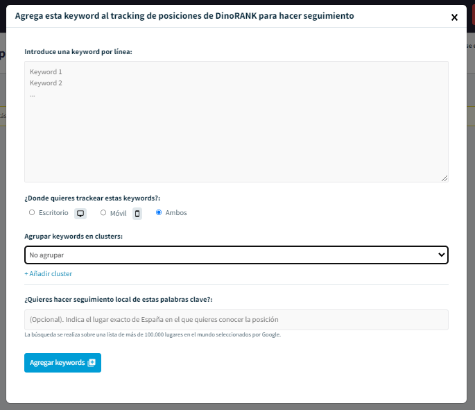 Agregar keywords al tracking de posiciones