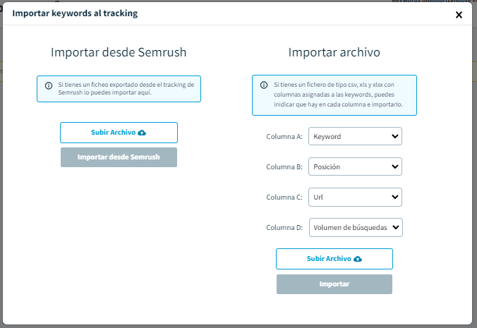 Importar keywords tracking