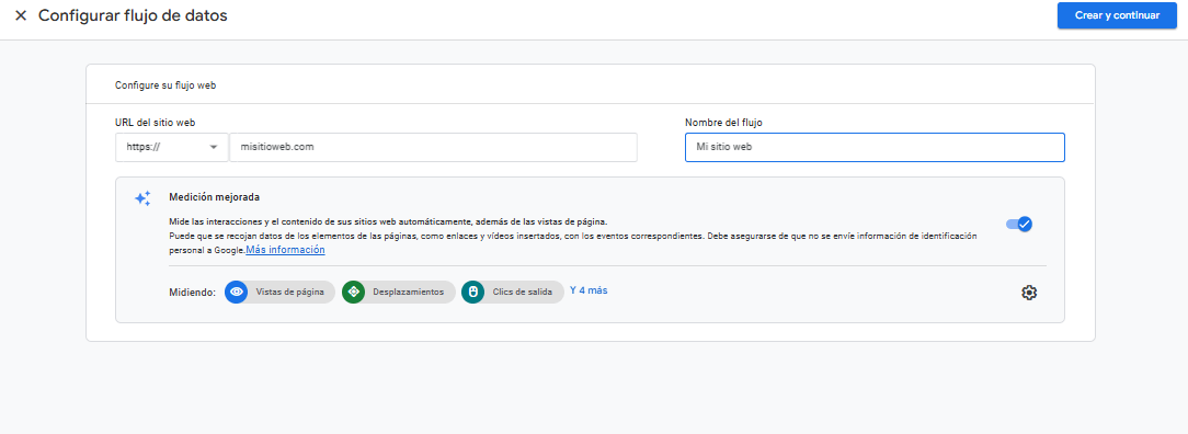 Configurar flujo de datos Google Analytics