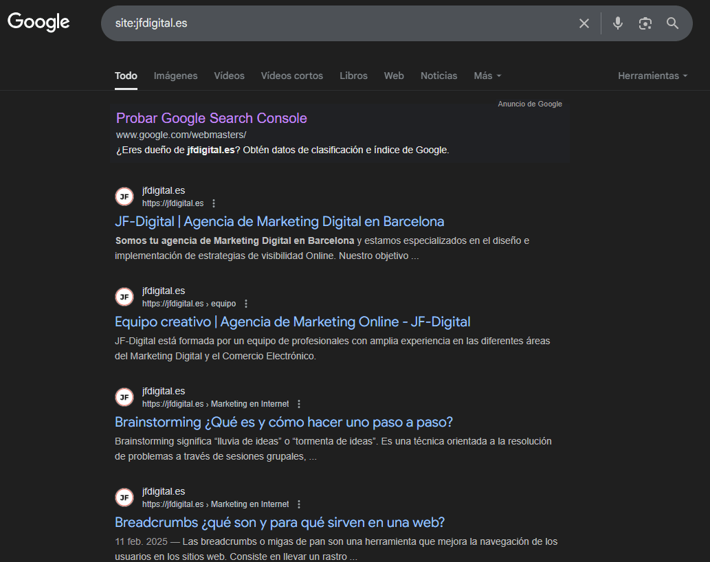 Comando "Site" en Google