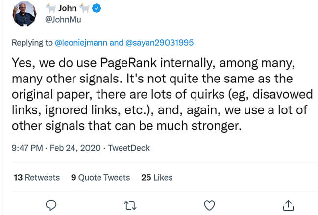 John Mueller pageRank en Twitter (X)