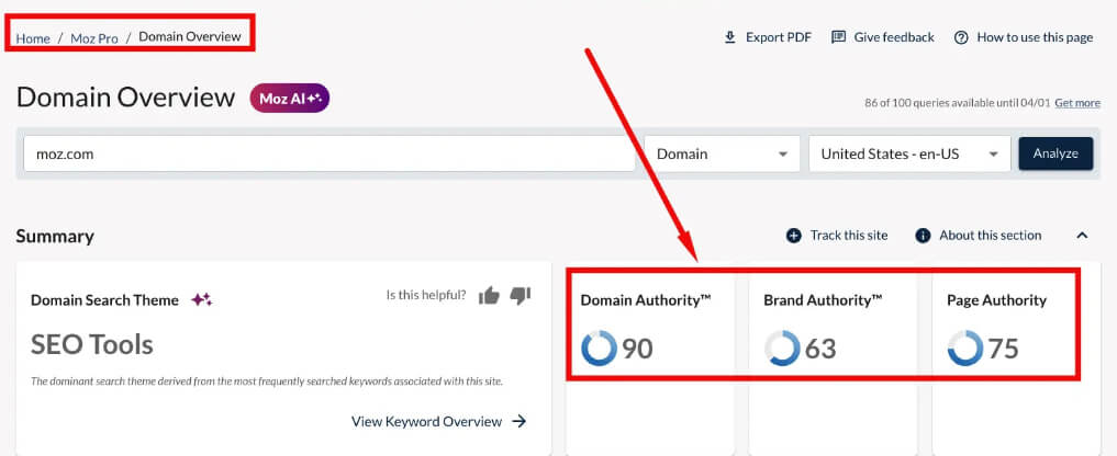 Moz - Domain Authority