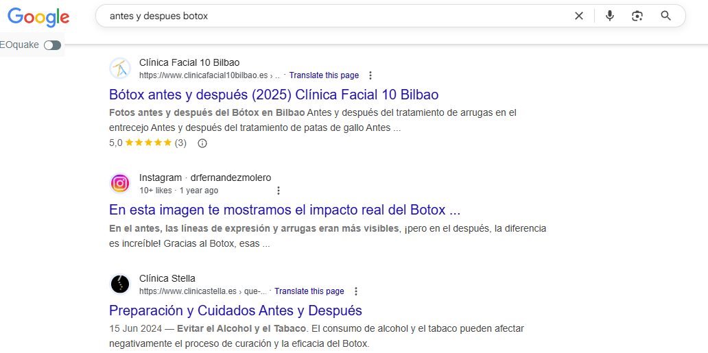 Post de Instagram indexados en Google