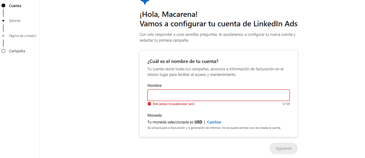 Crear cuenta LinkedIn Ads Manager