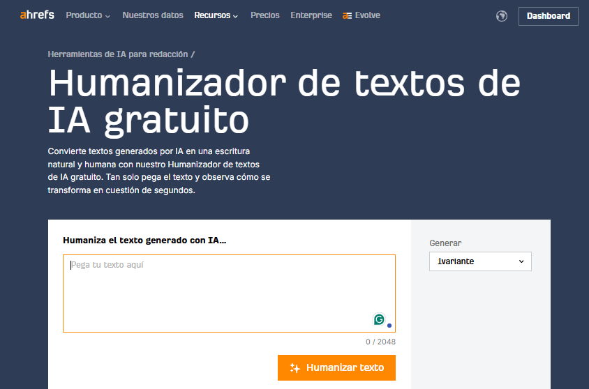 Humanizador de textos de IA de Ahrefs