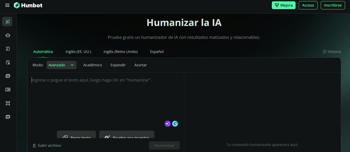 Humanizar los textos de IA Humbot