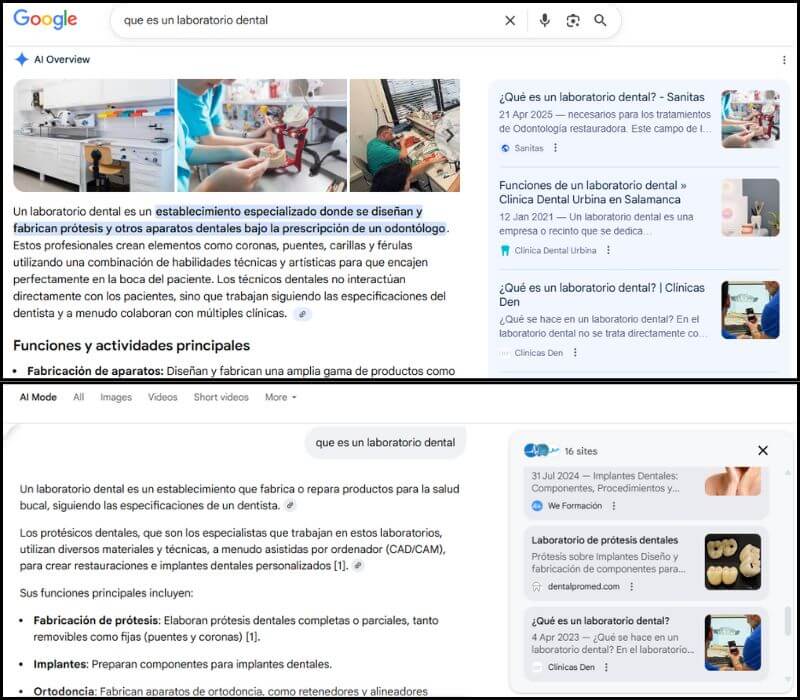 Diferencia entre AI Overviews y AI Mode de Google