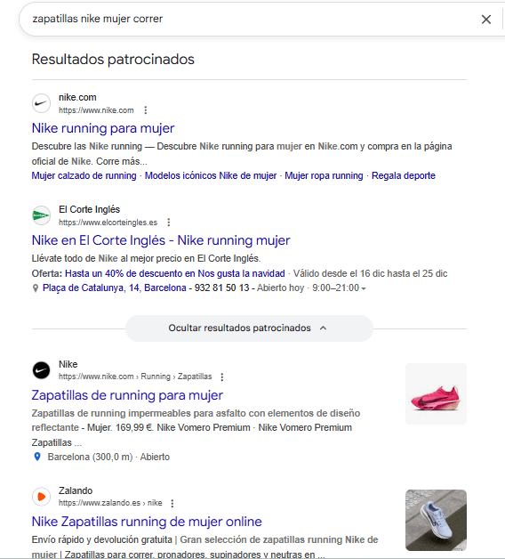 Resultados patrocinados en Google
